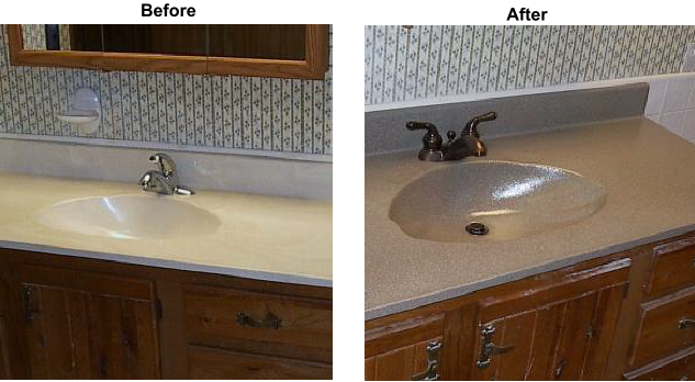 Cultured Marble Bathroom Counter Resurfaced To Landslide Stone Fleck