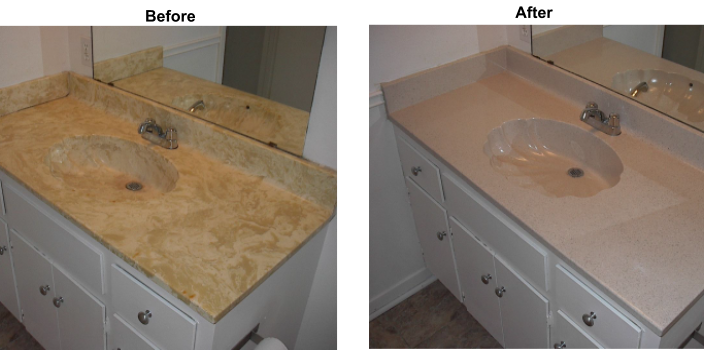 Cultured Marble Counter Refinished To Almond Crust Stone Fleck