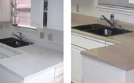 Gray Formica Kitchen Counter Resurfaced to Cliff Stone Fleck
