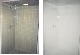 Tile Shower Stall Reglazed to White